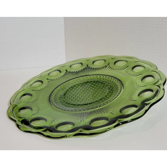 Vintage Glass Plate Bartlett Collins Manhattan St Genevieve Green Thumbprint 11" - Picture 3 of 9